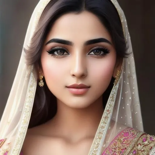 Prompt: beautiful pakistani girl oil painting, UHD, 8k, Very detailed, beaitiful girl, cinematic, realistic, photoreal, trending on artstation, sharp focus, studio photo, intricate details