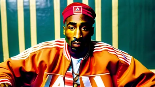 Prompt: High quality picture and very detailed TuPac wearing Adidas in a shooting  by Wes Anderson