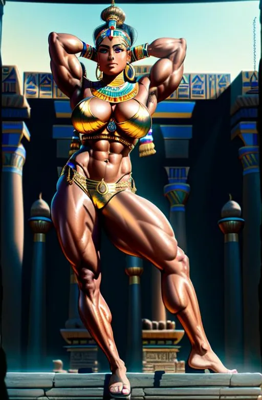 An image of a very big female Bodybuilder, with a huge bust, ful