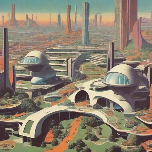 Prompt: Utopian retro futuristic society 1970’s city