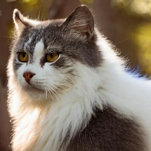 Prompt: Highly detail beautiful cat with white fur in 4k ultra HD standing in a beautiful snowy forest with sunlight shining through the trees, in a true masterpiece.