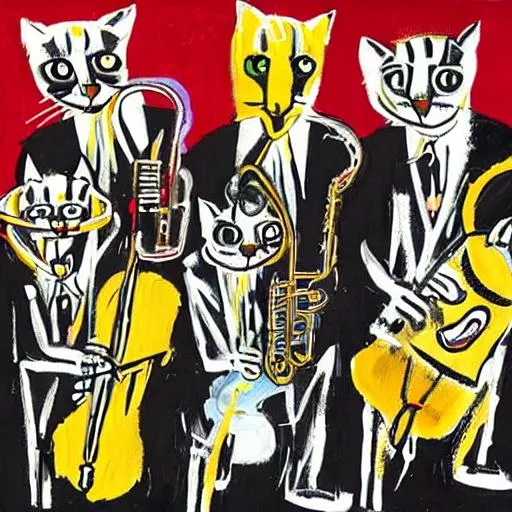 Jazz Band Made Of Cats In The Style Of Basquiat Openart