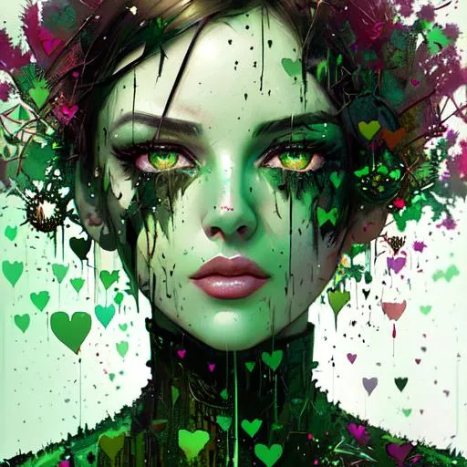 Prompt: lovehearts wallflowers around a green eye image by Russ mills By Ismail inceoglu by iris Scott by Android jones