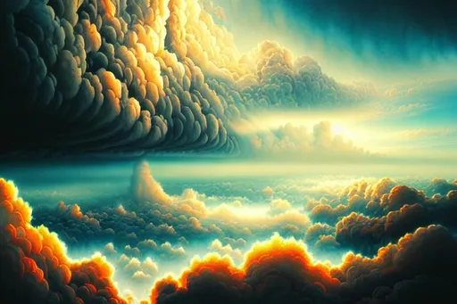 Prompt: Epic clouds, majestic, towering, heavenly,  surreal, contrasting colors, white, beige, orange-brown, dark, hyper-detailed, fantastical, magical, ethereal, intricate, complex, concept art, realistic, gossamer