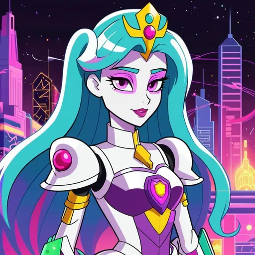 Prompt: Cyberpunk equestria girls princess celestia