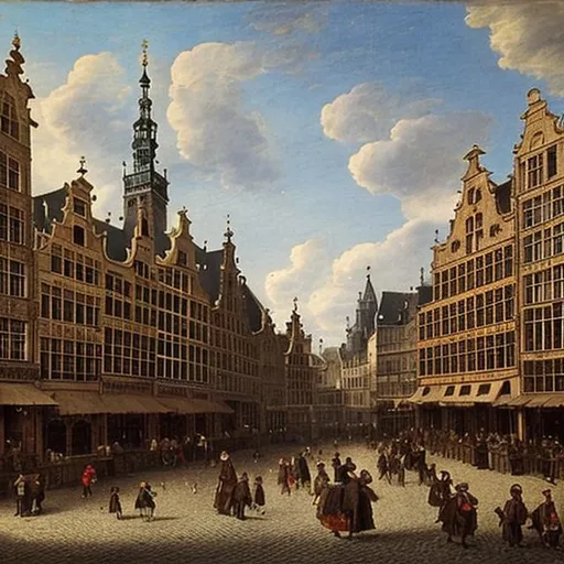Antwerpen, 17th century looking over a plaza. OpenArt