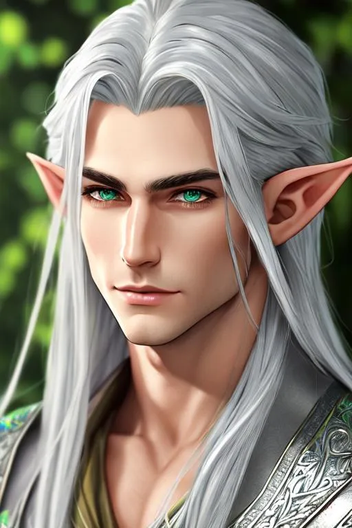 Prompt: male elf silver hair, very handsome face, long hair, dnd,green eye,
perfect composition, photo realistic, super detailed, high quality, sharp focus, studio photo, intricate details, highly detailed