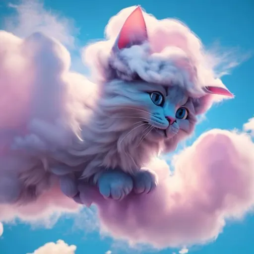Prompt: Cotton candy cat cloud meowing, high quality details, background a blue sky, high quality HD 4K