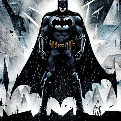 Prompt: Batman in dark post-apocalyptic Gotham city