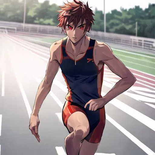 Prompt: Male Track runner with red eyes