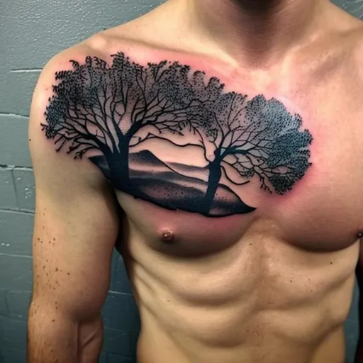 Small-sized tree tattoo on left side of chest