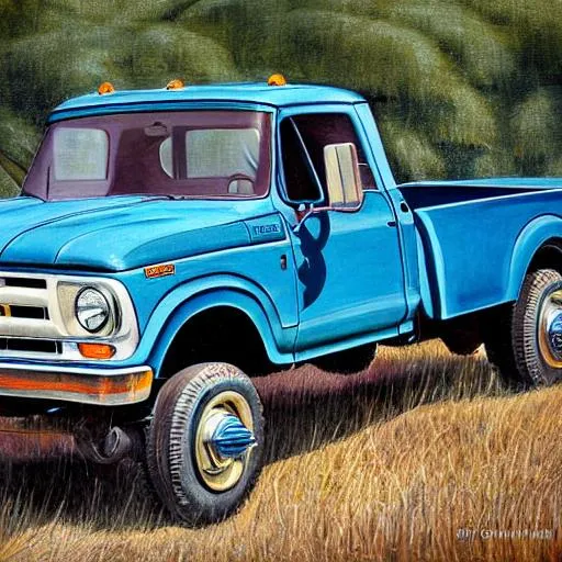 Prompt: western style painting of a ford f350
