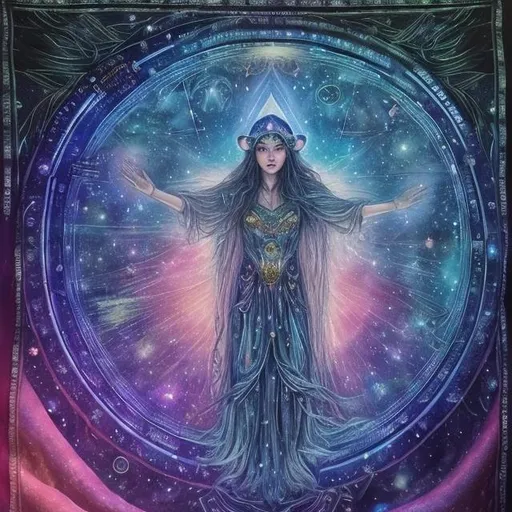 Prompt: "In the vast tapestry of the multiverse, the celestial realm of Polaris, the North Star, shines as a guiding light for explorers across dimensions. The goddess Polaris, an ethereal being of cosmic wisdom, is our cosmic navigator. She presides over the zodiac gods, offering her guidance to those who seek knowledge, harmony, and enlightenment in the universe.

In this NFT artwork, we delve into the secrets of the string theory, where the universe is a complex web of interconnected strings vibrating in harmonious resonance. These strings give birth to galaxies, planets, and the very essence of existence. Polaris, as the central figure, is portrayed as a radiant, otherworldly being adorned with constellations and zodiac symbols, signifying her connection to the stars and their influence on our destiny.

Around her, we see the solar system in all its splendor, with each planet represented in intricate detail. The sun, our life-giving star, serves as the source of knowledge and energy, illuminating the path of enlightenment.





