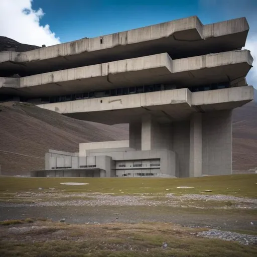 Prompt: a NASA research facility on the side of a mountain, brutalist architecture