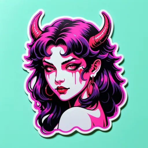 Prompt: beautiful female demon, hell, demonic, vaporwave, retro, neon, aesthetic, liminal, high quality, high definition, beautiful, dramatic lighting