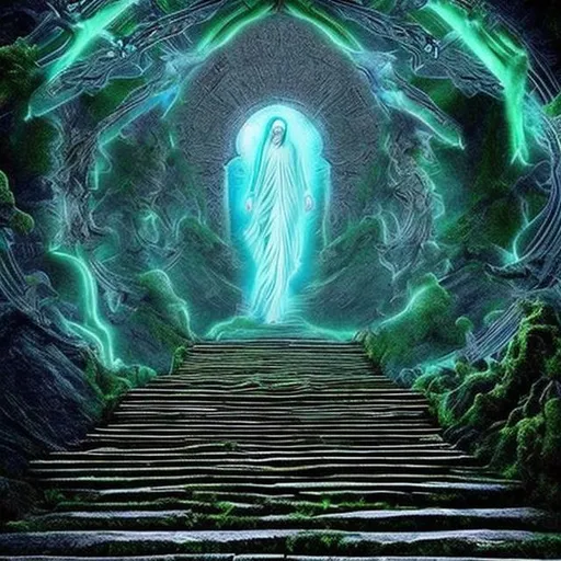 Prompt: matrix spirit apparition landscape stairway to heaven