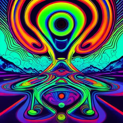 Prompt: Hypnotic illustration of {object}, hypnotic psychedelic art by Dan Mumford, pop surrealism, dark glow neon paint, mystical, Behance