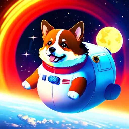 Prompt: (((fat round corgi astronaut))) (((in space))) neon, surreal, art style sam yang and james jean! 