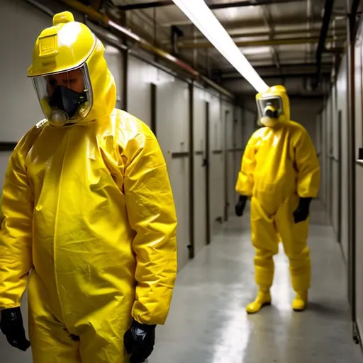 Prompt: Guy in a yellow hazmat suit, in the backrooms