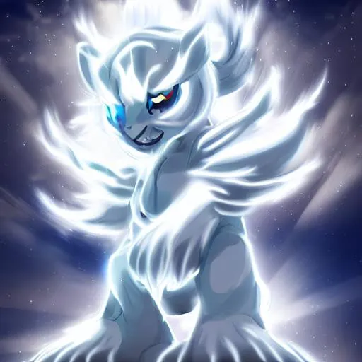 Prompt: White tiger legendary pokemon with clouds trailing on its feet and facing towrds the camera anime style 64k resolution