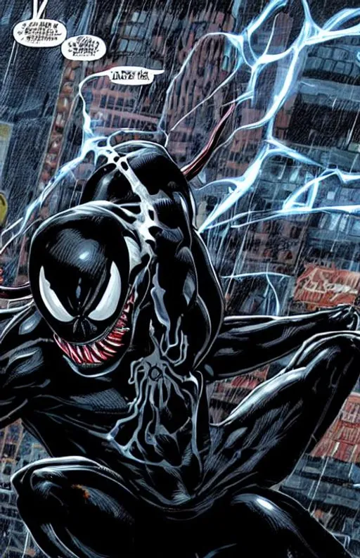 Prompt: Venom pummeling Spider-Man 