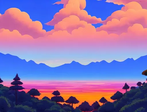 Prompt: Studio Ghibli-style sunset, 8k, uhd
