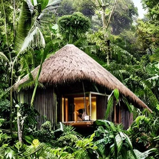 Prompt: A dream house, middle of the jungle
