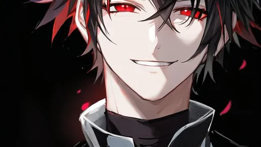 Prompt: Damien (male, short black hair, red eyes) grinning