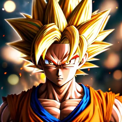 Prompt: Goku,Super saiyan , HD, UHD, HDR, Highly detailed, hyperrealistic,sharp focus, Trending on Artstaition, , bokeh,AI, artificial intelligence, outdoor, Render,Yellow hair
