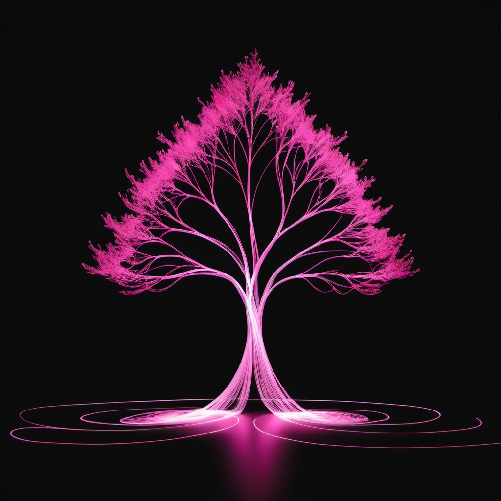 pink tree shaped light painting black backdrop, mini...