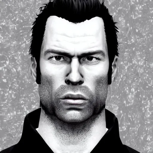 Prompt: Realistic portrait of rockstar games max payne as a very attractive high fashion model wearing a black puffy winter coat