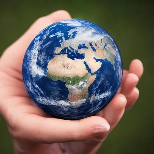 Prompt: A miniature, exact replica of Earth with small clouds floating above the miniature earth. The miniature earth is floating just above a human Hand, 40nm lens, wide angle, shallow depth of field, 4k,