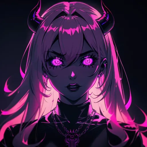 Prompt: beautiful female demon, hell, demonic, vaporwave, retro, neon, aesthetic, liminal, high quality, high definition, beautiful, dramatic lighting