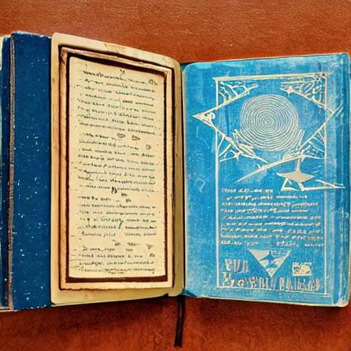 Prompt: Generate an image of a vintage-style blue book. The title of the book is 'Auzz Baldrin's Star Encyclopaedia.' Please include illustrations of stars on the cover, giving it a sense of cosmic wonder and intrigue.