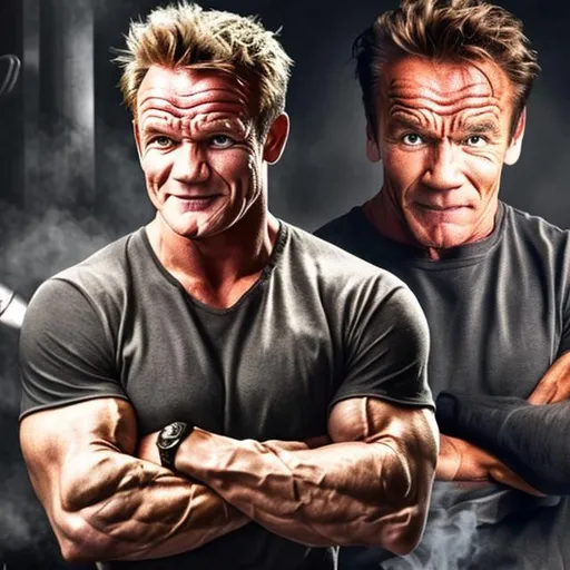 Prompt: Gordon Ramsey with the muscles of Arnold Schwarzenegger