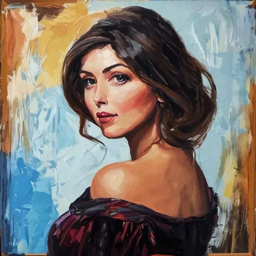 Monaliza painting but with a brunette woman