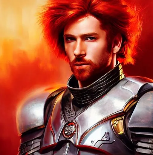 Prompt: award winning portrait painting of a red headed man wearing sci fi armor (backlighting:1.4), digital painting, concept art, smooth, sharp focus, rule of thirds, science fiction, intricate details, medium shot, (medium depth of field:1.1), highly detailed, splash art, CFG 8
