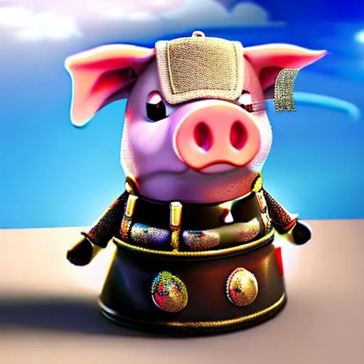 Prompt: a very Cute little pig being a soldier, digital Art,Splash Paint, octane render, happy