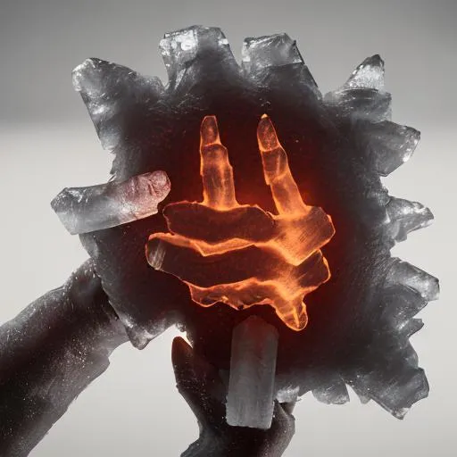 Prompt: a hand made of ice on fire


