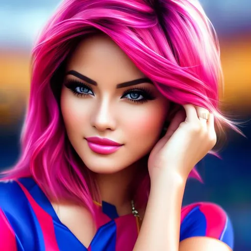Prompt: Full body Portrait of {sexy Beautiful girl } with {pink} hair and with cute face, {At the Spanish FC Barcelona stadium}, full body, perfect composition, hyperrealistic, super detailed, 8k, high quality, trending art, trending on artstation , sharp focus , Realistic background image of beautiful girls hd, intricate details, highly detailed.