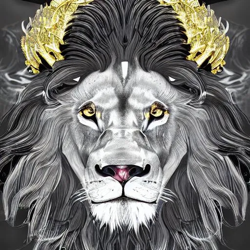 Prompt: Hyperdetailed male lion, gem-body, crystal-body, diamond, scales, gold-body, no-armor, Soft lighting, studio background