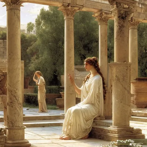 beautiful young Roman woman in white dress, ancient... | OpenArt