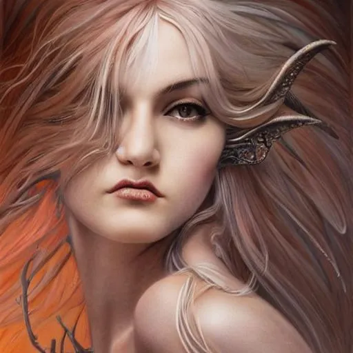 Prompt: Sasha Gray as a devil standing tall with flowing blond hair and intricate face looking down at the viewer, fine art, intricate, elegant, ultra-realistic, highly detailed, realistic hair, centered, digital painting, art station, conceptual art, soft, sharp focus, illustration, artwork, luis royo, peter mohrbacher, donato giancola, wlop, boris vallejo, micheal whelan