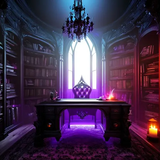 Prompt: HD, 4K, 3D, Stunning, magic, cinematic camera, interior design,gothic witch studio room, ethereal,gothic enchanted,bookshelf, light contrast, witchy ambient, purple and green sunstrails, moon glow, cauldron, desk, chaise longue
