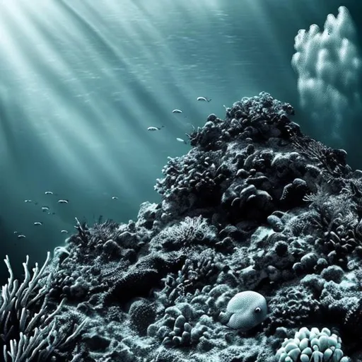 Prompt: large colorless Ocean and Underwater: Create underwater scenes with marine life, corals, and seascapes, 