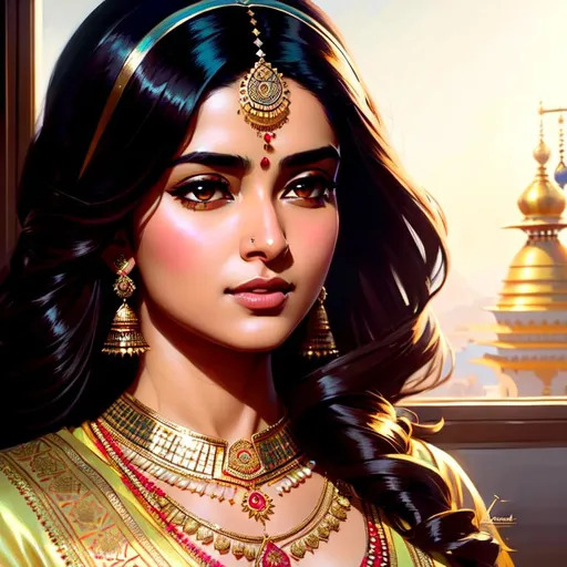 Prompt: high quality portrait of Sadaf Mohammed Sayed in style of bollywood movie , gorgeous, trending on artstation, sharp focus, studio photo, intricate details, highly detailed, by greg rutkowski ultra detailed beautiful panting of by Ilya Kuvshinov, Greg Rutkowski and Makoto Shinkai