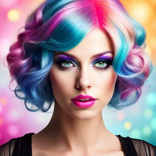 Prompt: Girl with colorful hair,fcolorful makeup, facial closeup