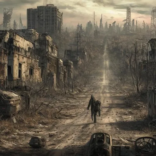 Prompt: A post-apocalyptic world one year after a nuclear war.