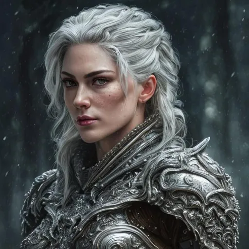 Prompt: perfect composition, hyperrealistic, super detailed, 8k, high quality, sharp focus, studio photo, intricate details, highly detailed, by greg rutkowski, full body armor hyper detailed full body of the most beautiful, beautiful female d&d character portrait, dark fantasy white hair yellow gold eyes, detailed, realistic face, digital portrait, intricate silver armor, fiverr dnd character, wlop, stanley artgerm lau, alice schwarzer, artstation, hd, octane render, hyperrealism intricate details, 8k, cinematic volumetric light, proportional, art trending on artstation, sharp focus, studio photo, intricate details, highly detailed, intricate artwork masterpiece, ominous, intricate, epic, trending on artstation, highly detailed, vibrant, production cinematic character render, ultra high quality model, 