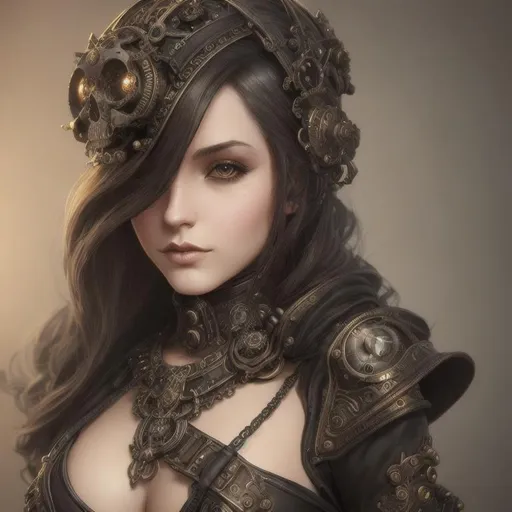 Prompt: Skull girl, steampunk baroque fantasy sci-fi aesthetic, hyperrealism, beautifully lit, chiaoscuro, highly detailed, smooth, sharp focus, HQ, illustration, digital painting, artstation hq, behance hd